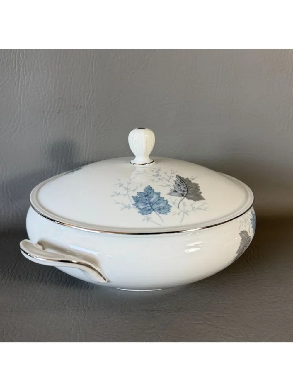 Seltmann Weiden Monika Blue Leaves Covered Serving Dish West Germany Porcelain